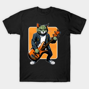 Rockat Rock Cat Playing Guitar Vintage - Love Cats T-Shirt